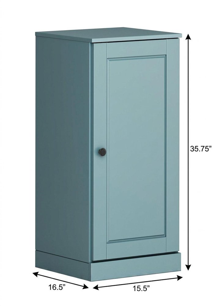17" Aqua Solid Wood Free Standing Single Door Linen Cabinet