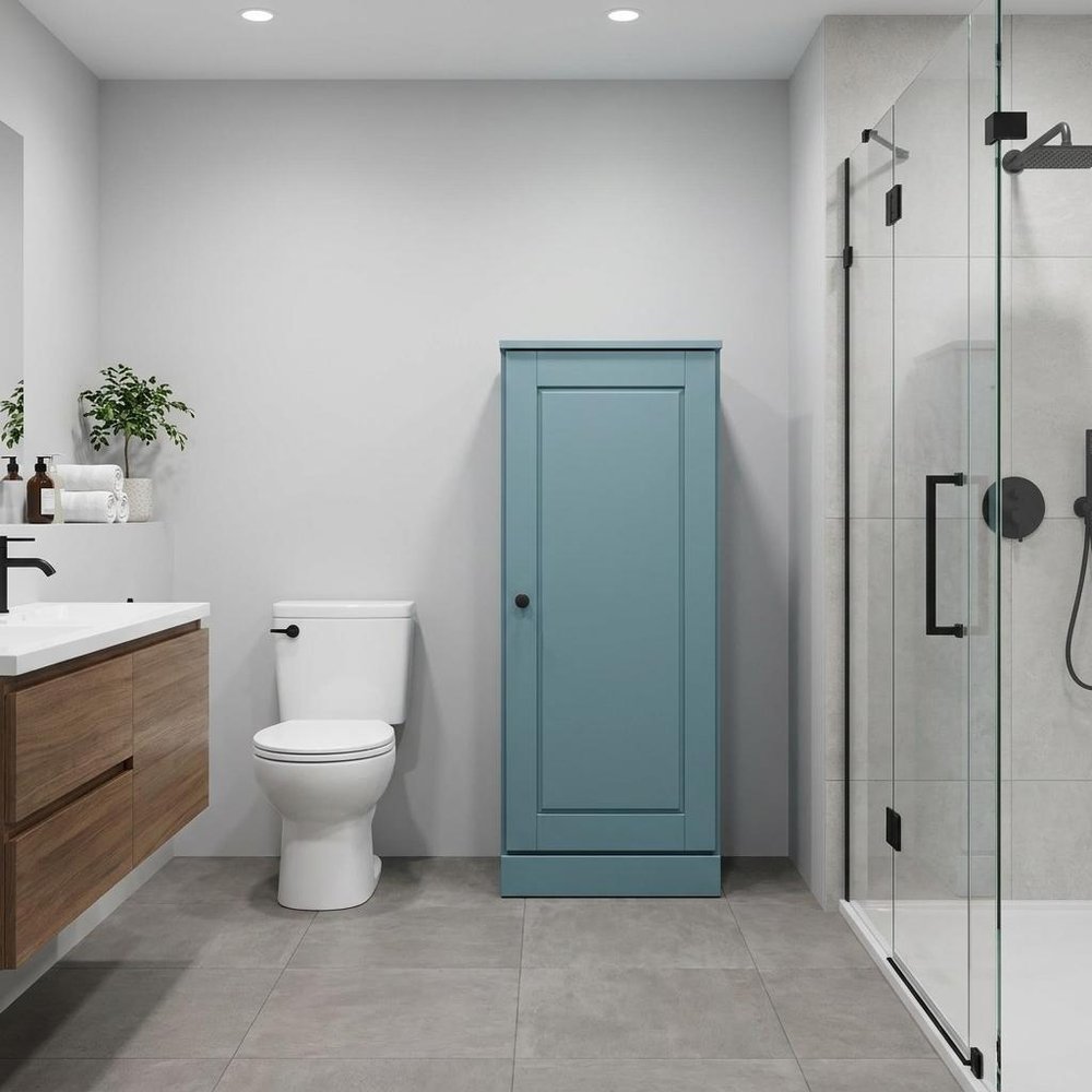 17" Aqua Solid Wood Free Standing Single Door Linen Cabinet