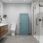 17" Aqua Solid Wood Free Standing Single Door Linen Cabinet