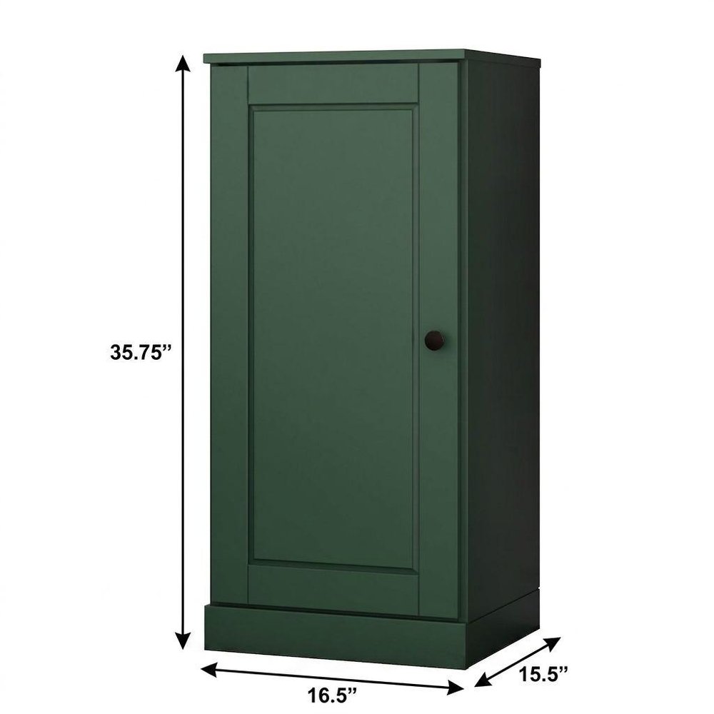 17" Green Solid Wood Free Standing Single Door Linen Cabinet