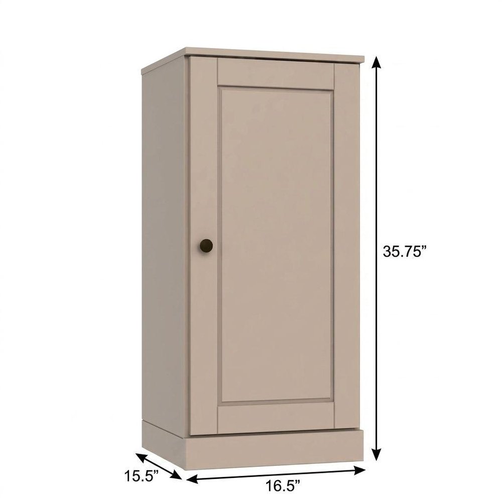 17" Beige Solid Wood Free Standing Single Door Linen Cabinet