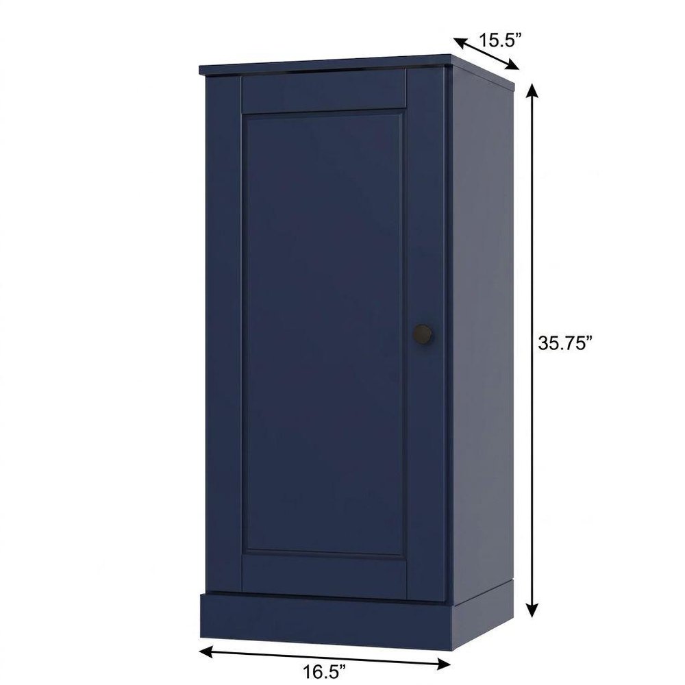 17" Navy Blue Solid Wood Free Standing Single Door Linen Cabinet