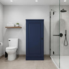 17" Navy Blue Solid Wood Free Standing Single Door Linen Cabinet
