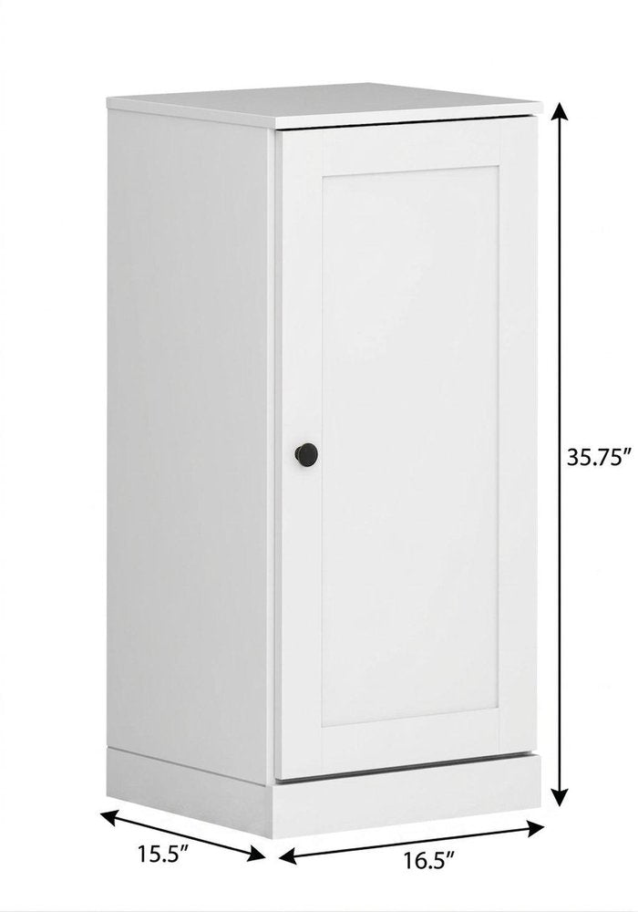 17" White Solid Wood Free Standing Single Door Linen Cabinet