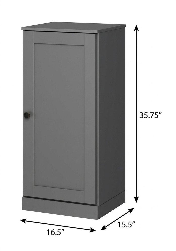 17" Gray Solid Wood Free Standing Single Door Linen Cabinet