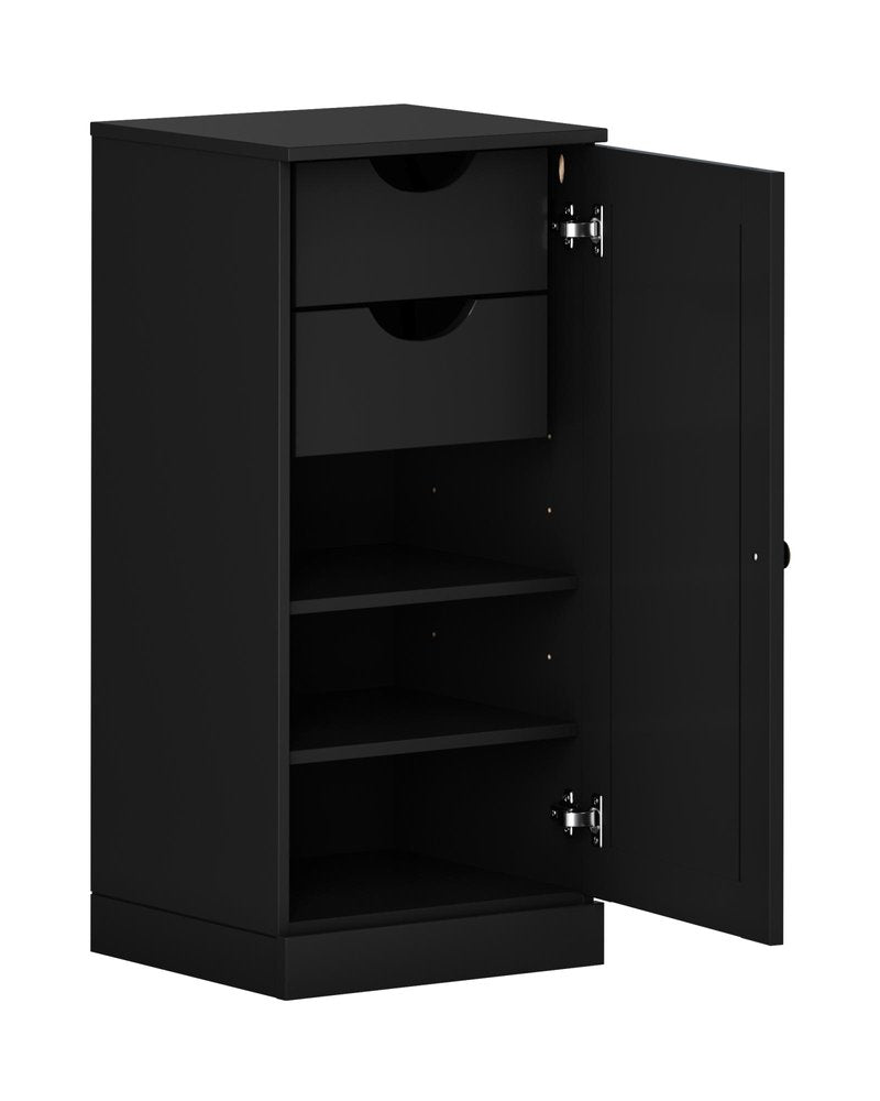 17" Black Solid Wood Free Standing Single Door Linen Cabinet