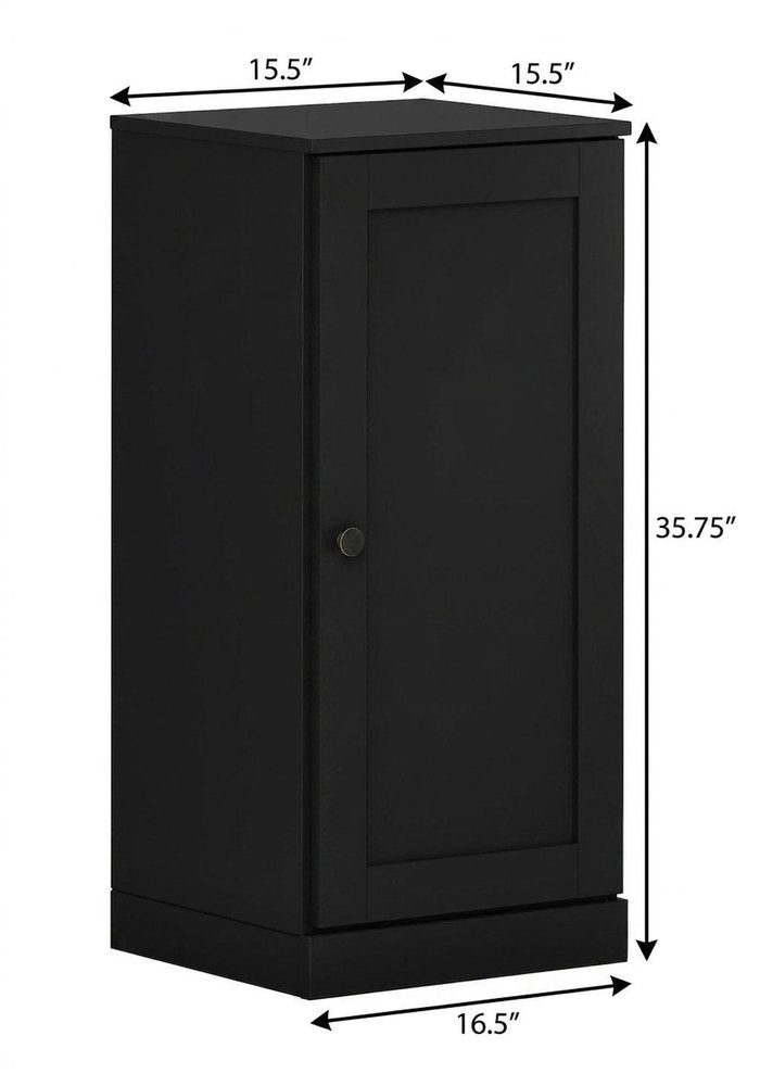 17" Black Solid Wood Free Standing Single Door Linen Cabinet