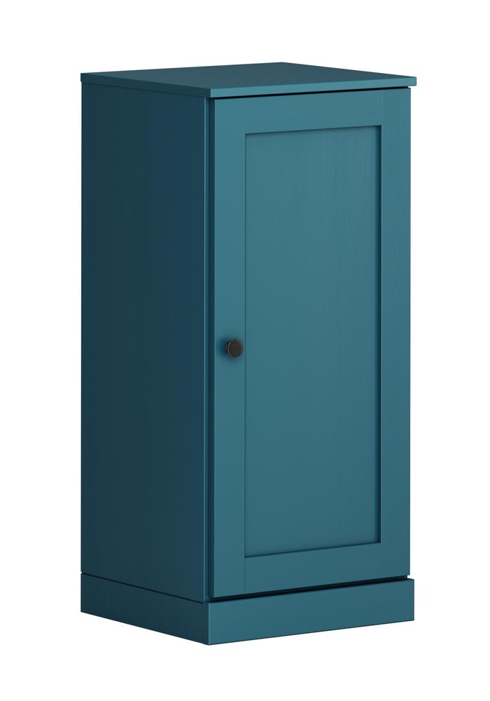 17" Teal Blue Solid Wood Free Standing Single Door Linen Cabinet