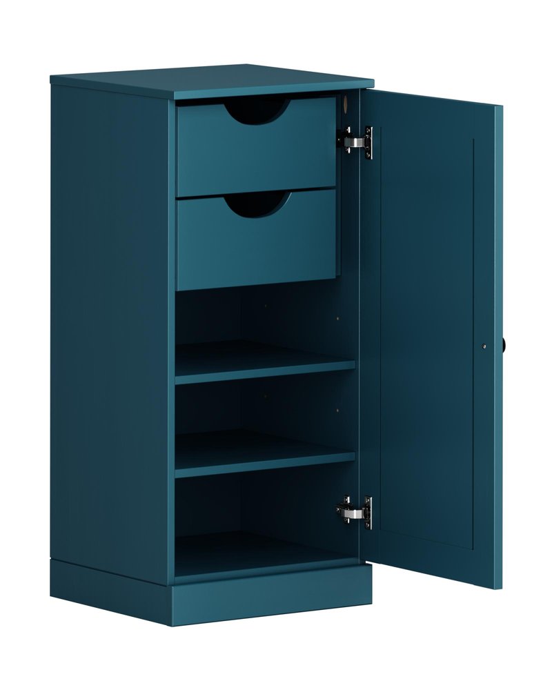 17" Teal Blue Solid Wood Free Standing Single Door Linen Cabinet