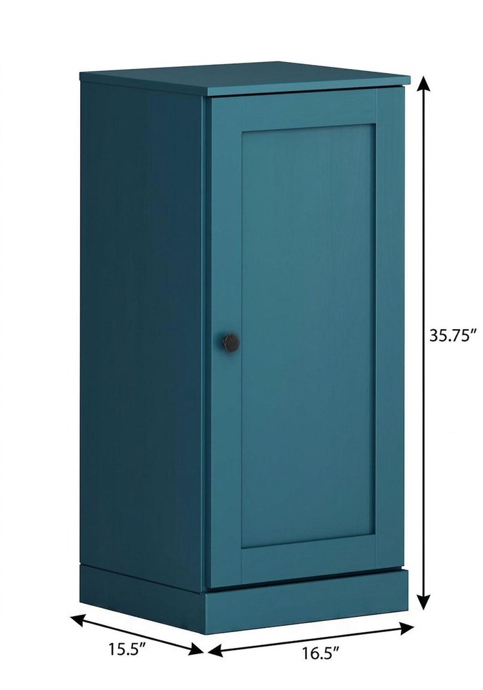 17" Teal Blue Solid Wood Free Standing Single Door Linen Cabinet