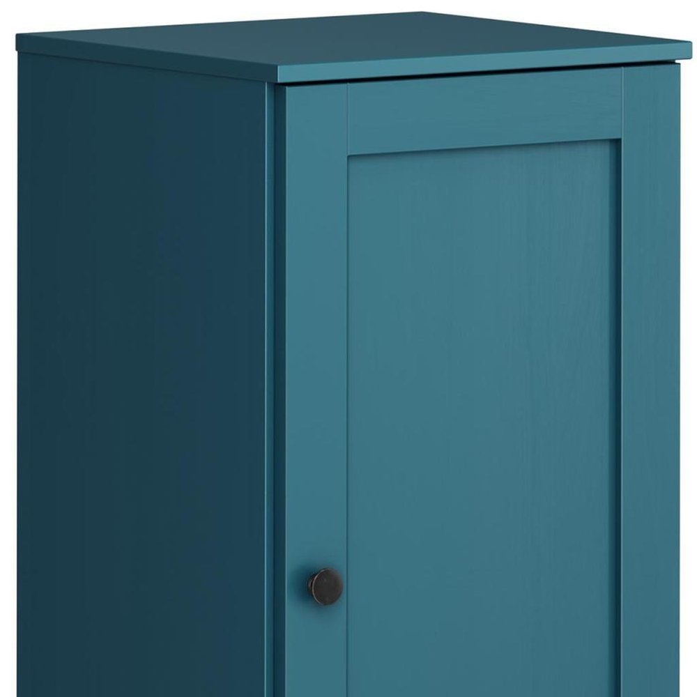 17" Teal Blue Solid Wood Free Standing Single Door Linen Cabinet