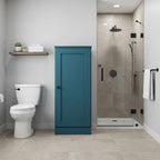17" Teal Blue Solid Wood Free Standing Single Door Linen Cabinet