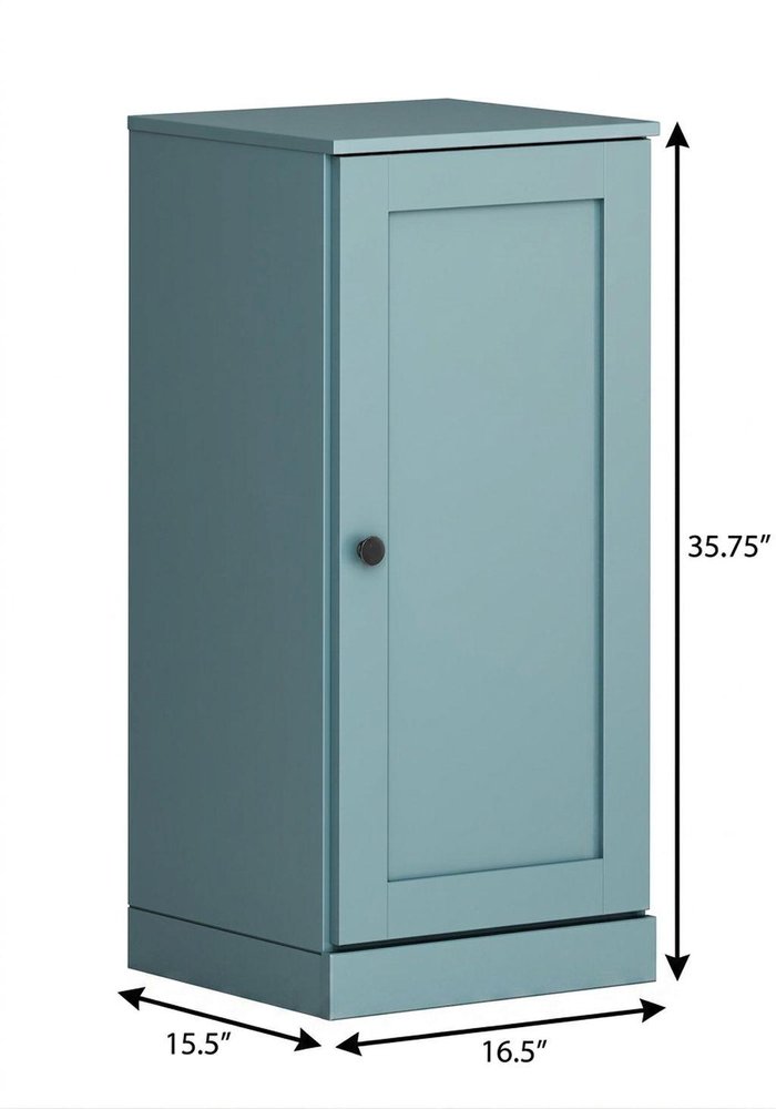 17" Aqua Solid Wood Free Standing Single Door Linen Cabinet