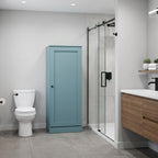 17" Aqua Solid Wood Free Standing Single Door Linen Cabinet
