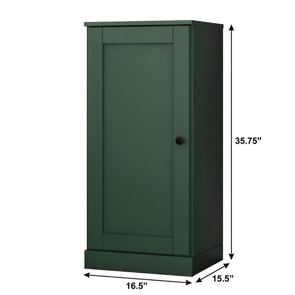 17" Green Solid Wood Free Standing Single Door Linen Cabinet