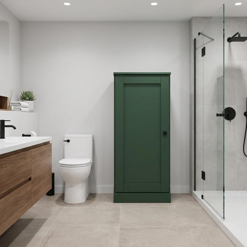 17" Green Solid Wood Free Standing Single Door Linen Cabinet