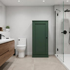 17" Green Solid Wood Free Standing Single Door Linen Cabinet