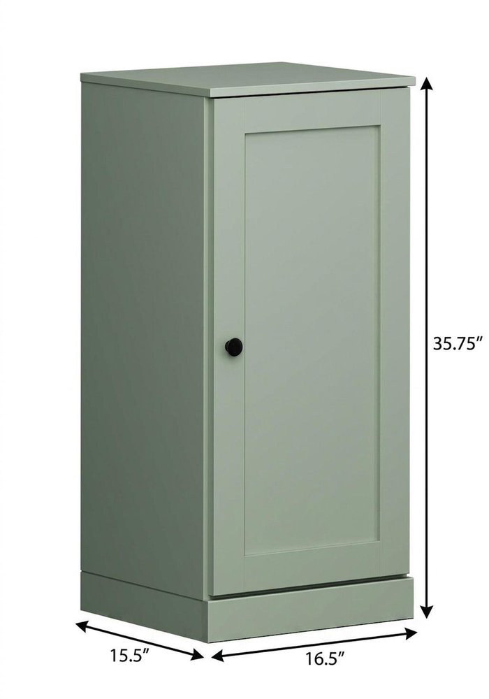 17" Sage Solid Wood Free Standing Single Door Linen Cabinet