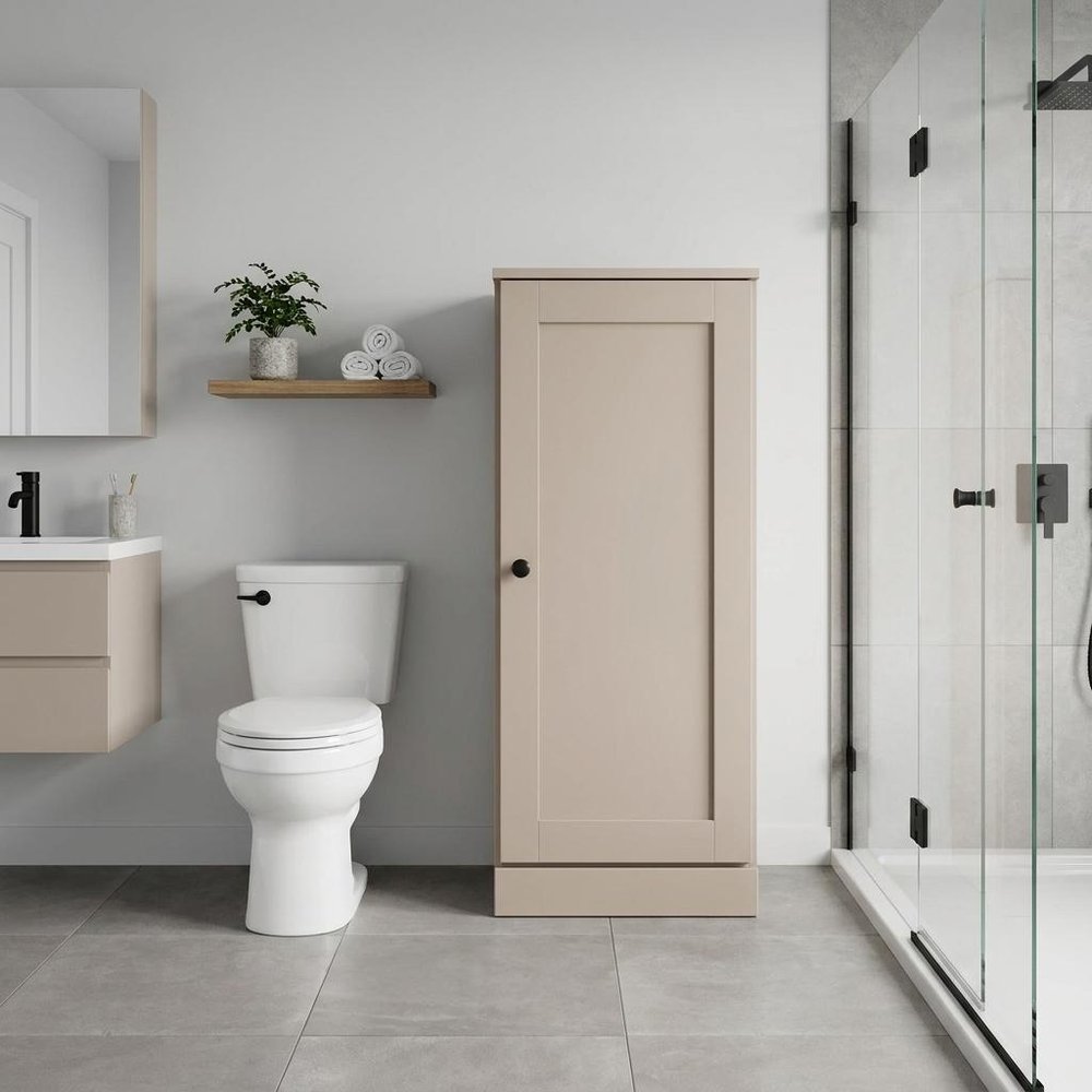 17" Beige Solid Wood Free Standing Single Door Linen Cabinet