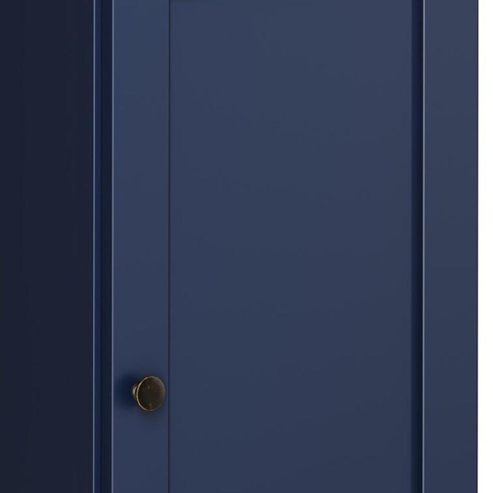 17" Navy Blue Solid Wood Free Standing Single Door Linen Cabinet