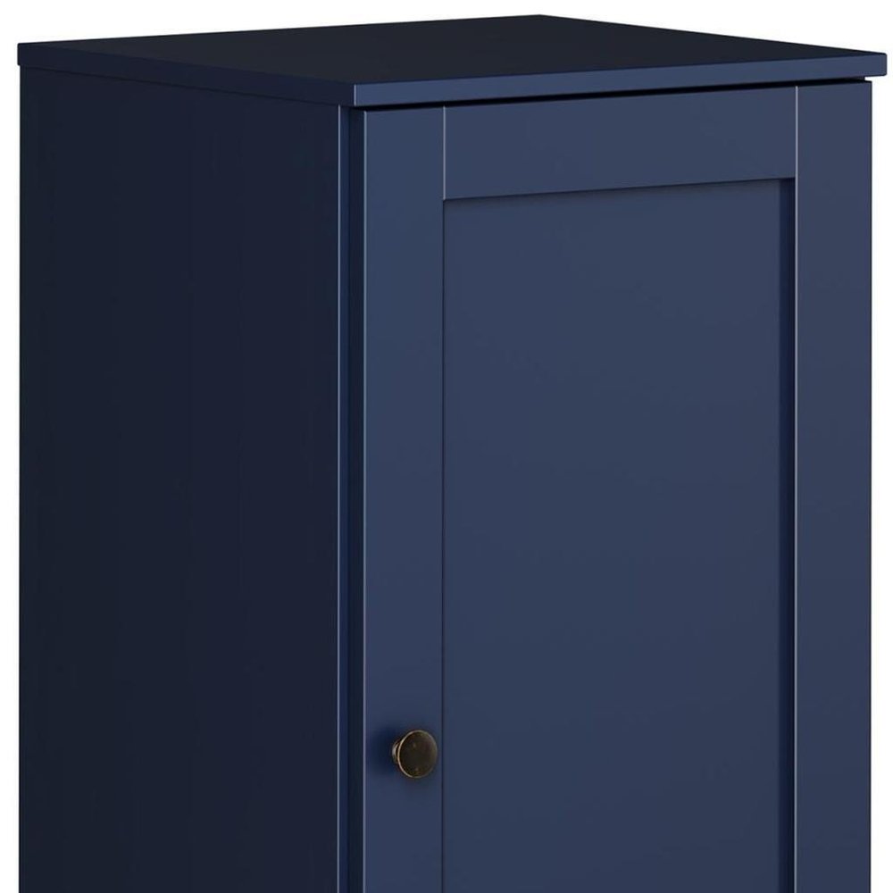17" Navy Blue Solid Wood Free Standing Single Door Linen Cabinet