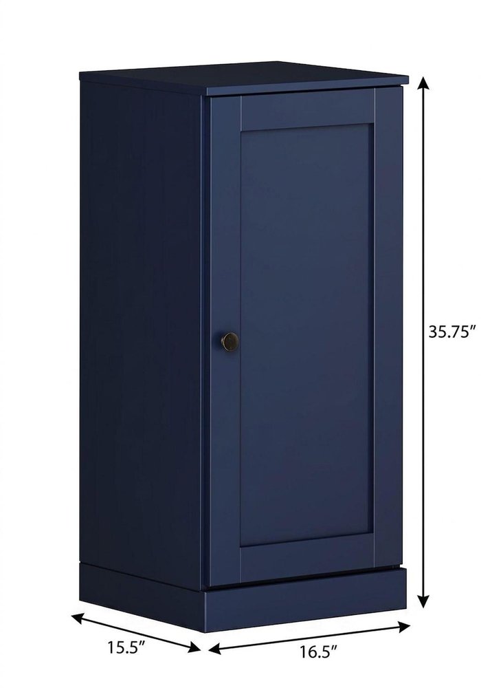 17" Navy Blue Solid Wood Free Standing Single Door Linen Cabinet