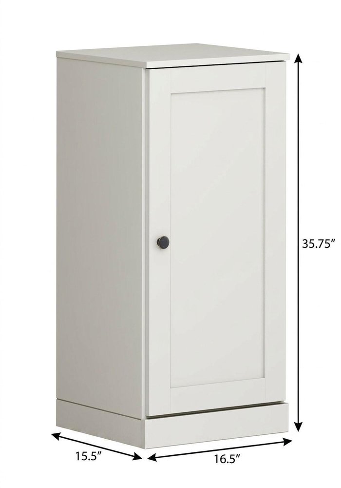 17" Off White Solid Wood Free Standing Single Door Linen Cabinet