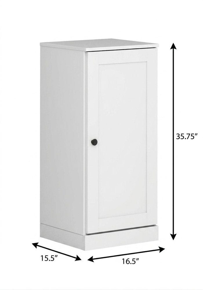 17" White Solid Wood Free Standing Single Door Linen Cabinet