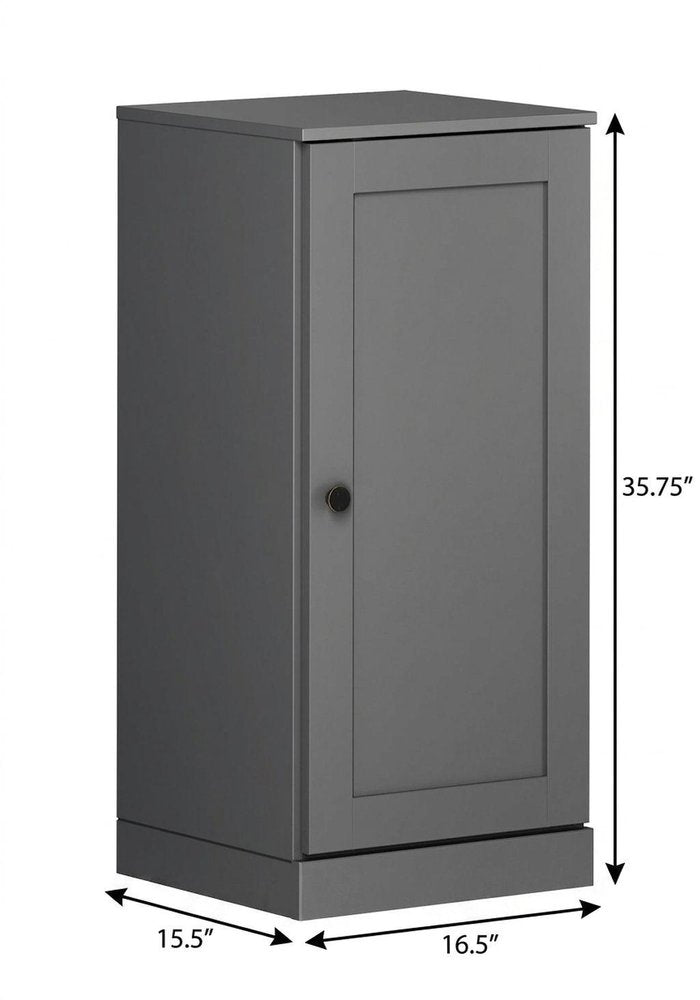 17" Gray Solid Wood Free Standing Single Door Linen Cabinet