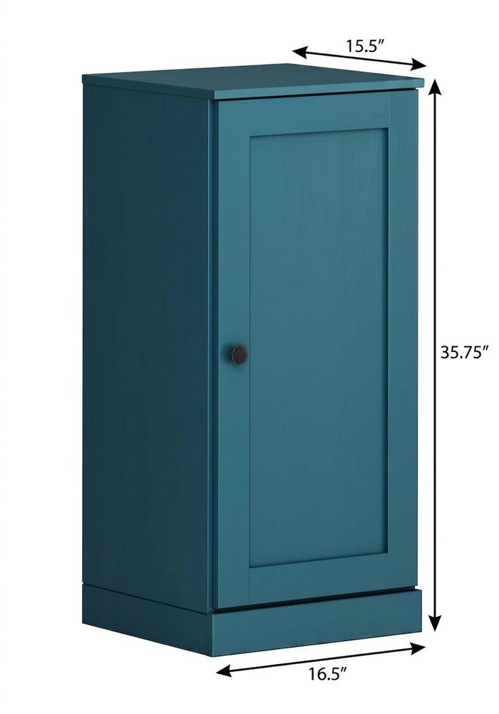17" Teal Blue Solid Wood Free Standing Single Door Linen Cabinet