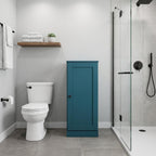 17" Teal Blue Solid Wood Free Standing Single Door Linen Cabinet