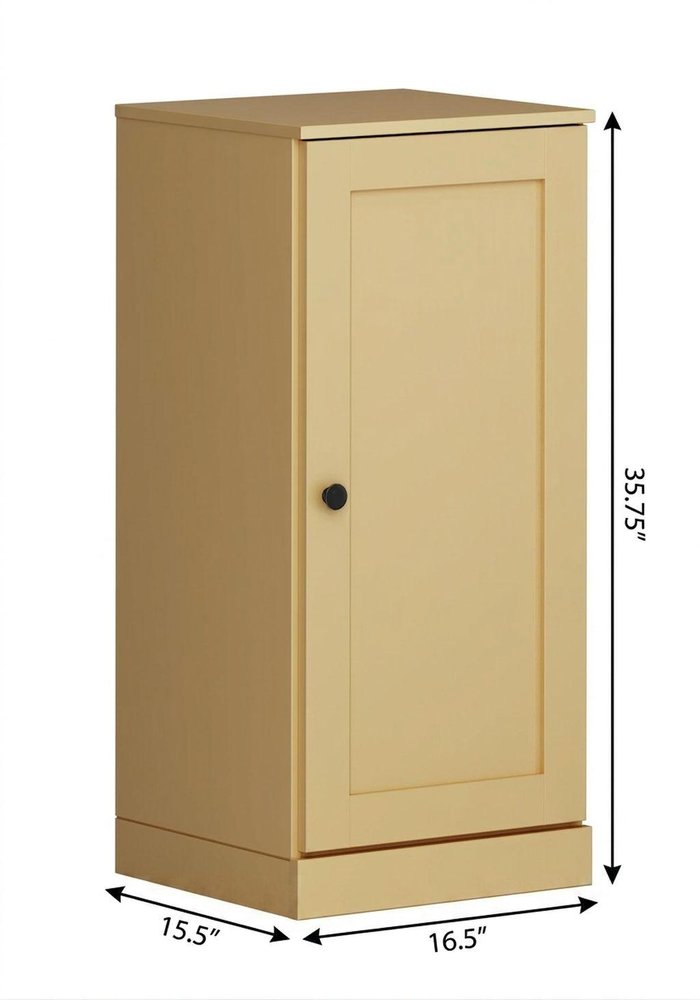 17" Yellow Solid Wood Free Standing Single Door Linen Cabinet