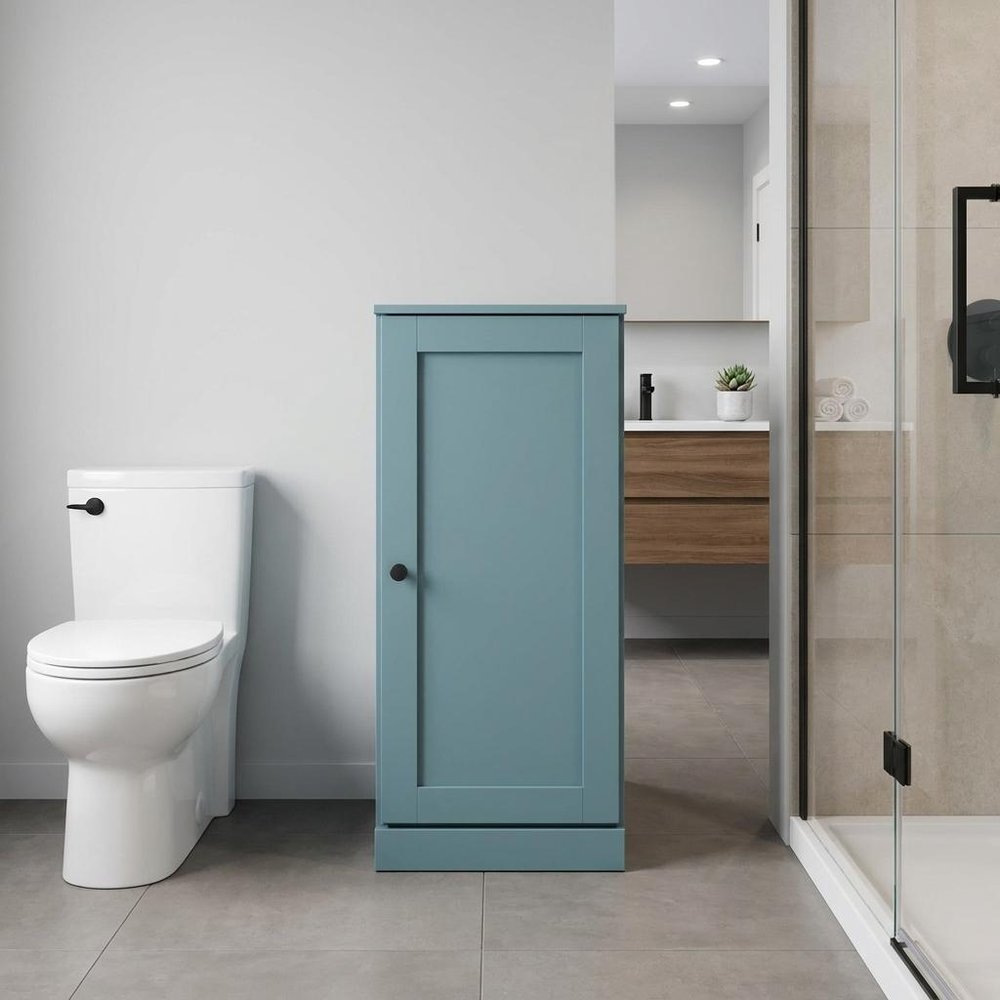17" Aqua Solid Wood Free Standing Single Door Linen Cabinet