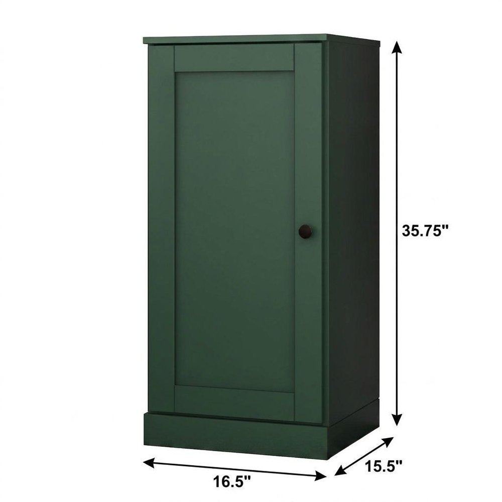 17" Green Solid Wood Free Standing Single Door Linen Cabinet