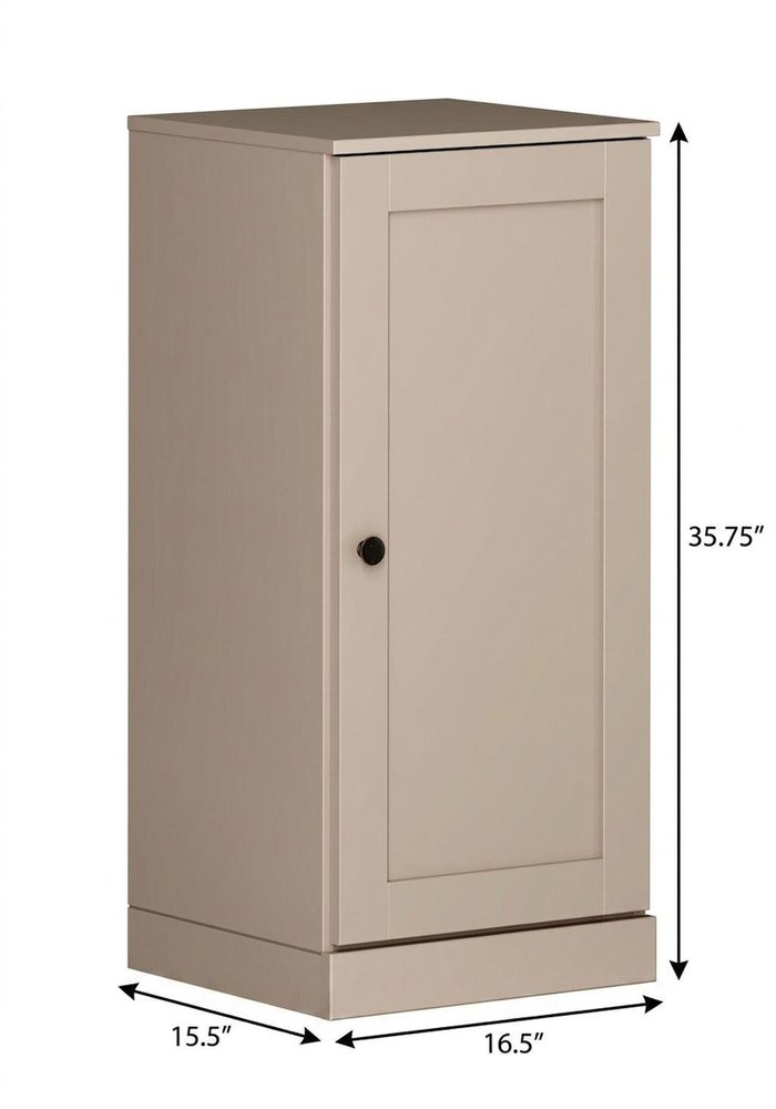 17" Beige Solid Wood Free Standing Single Door Linen Cabinet