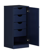 17" Navy Blue Solid Wood Free Standing Single Door Linen Cabinet