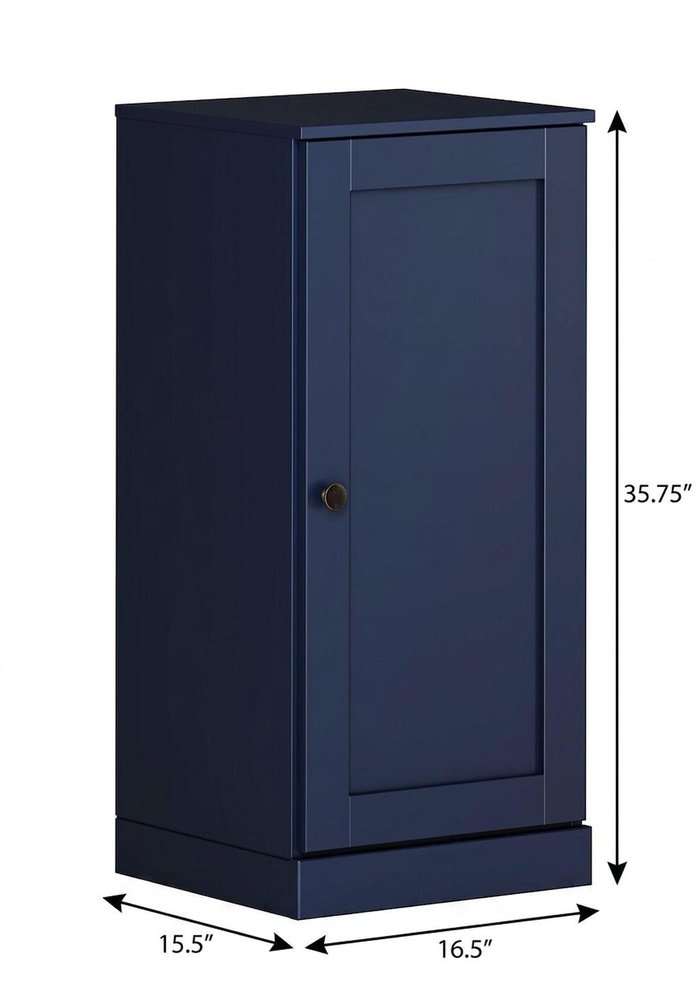 17" Navy Blue Solid Wood Free Standing Single Door Linen Cabinet
