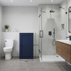 17" Navy Blue Solid Wood Free Standing Single Door Linen Cabinet