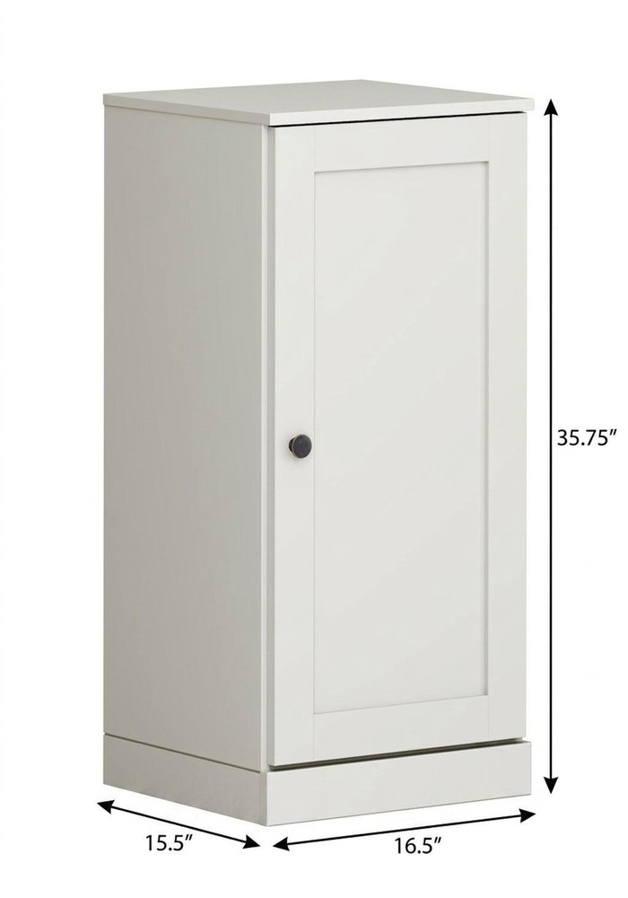 17" Off White Solid Wood Free Standing Single Door Linen Cabinet