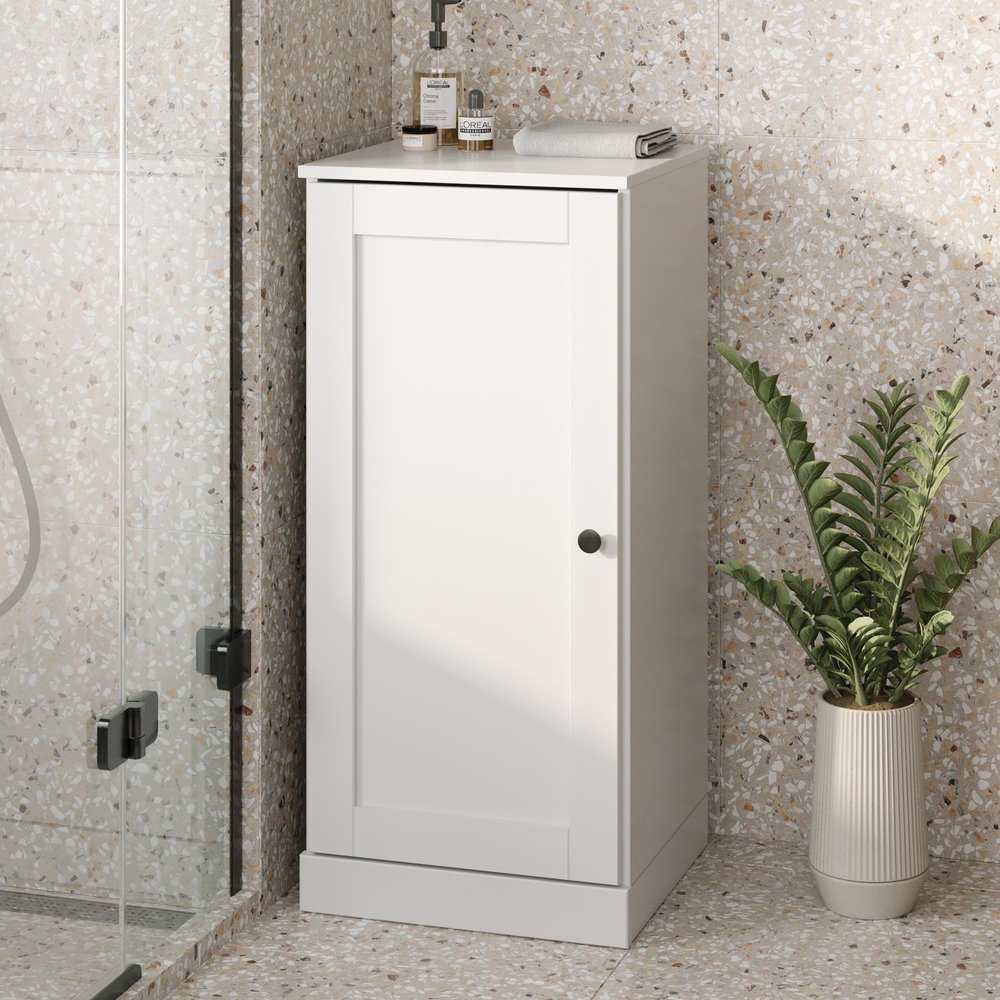 17" White Solid Wood Free Standing Single Door Linen Cabinet