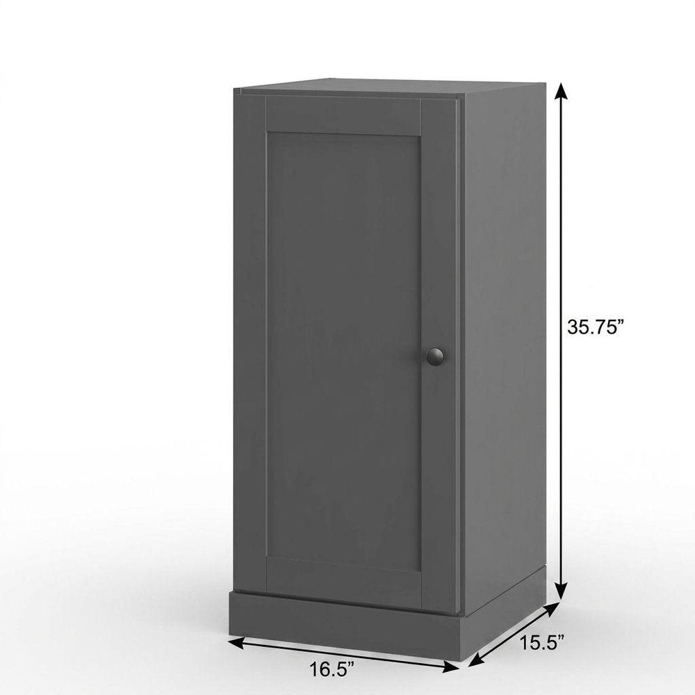 17" Gray Solid Wood Free Standing Single Door Linen Cabinet