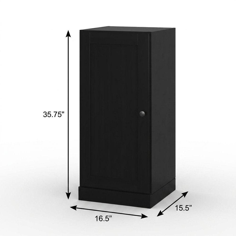 17" Black Solid Wood Free Standing Single Door Linen Cabinet