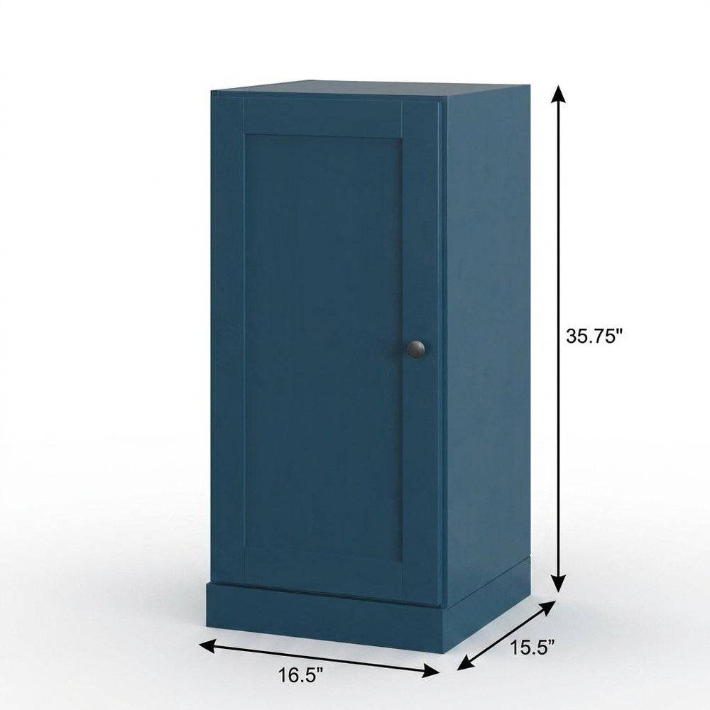 17" Teal Blue Solid Wood Free Standing Single Door Linen Cabinet