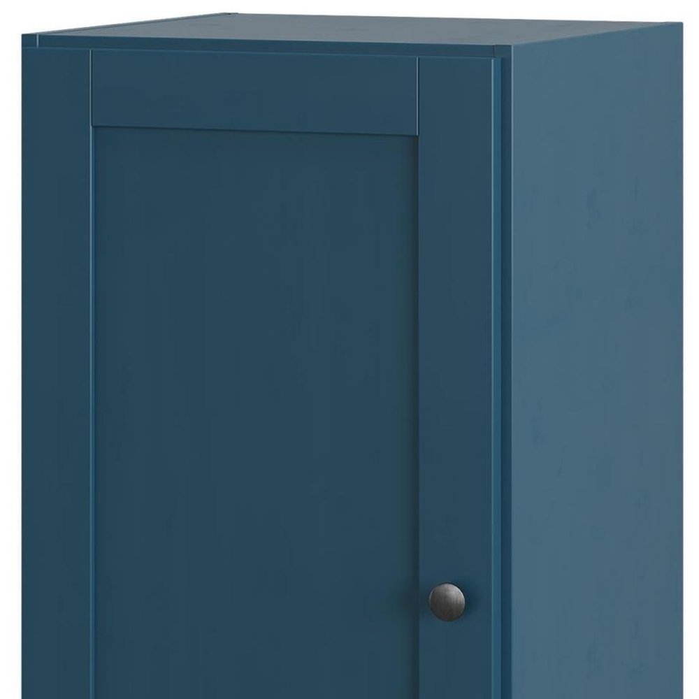 17" Teal Blue Solid Wood Free Standing Single Door Linen Cabinet