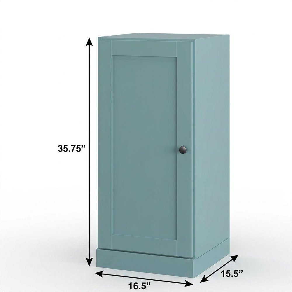 17" Aqua Solid Wood Free Standing Single Door Linen Cabinet
