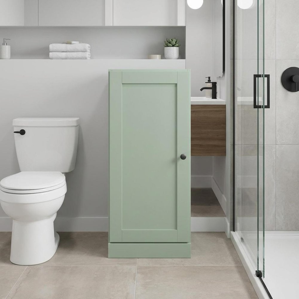 17" Sage Solid Wood Free Standing Single Door Linen Cabinet