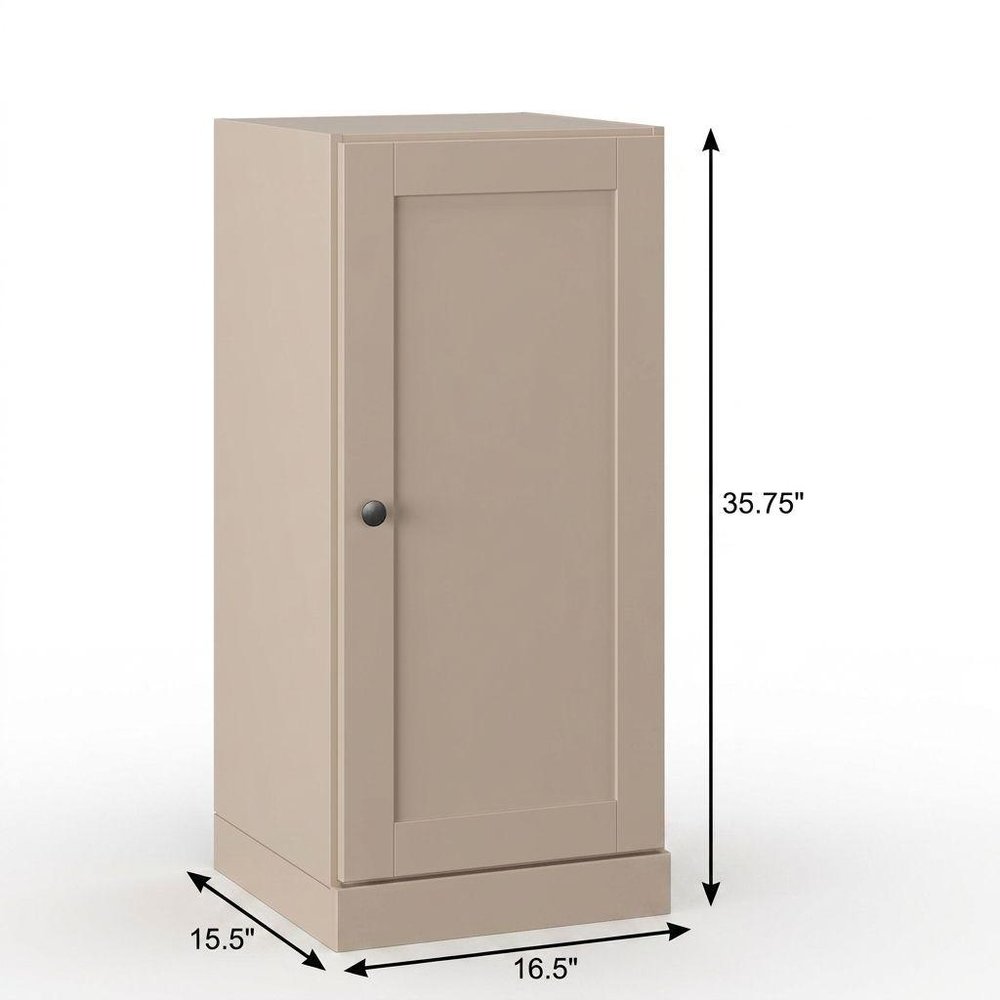 17" Beige Solid Wood Free Standing Single Door Linen Cabinet