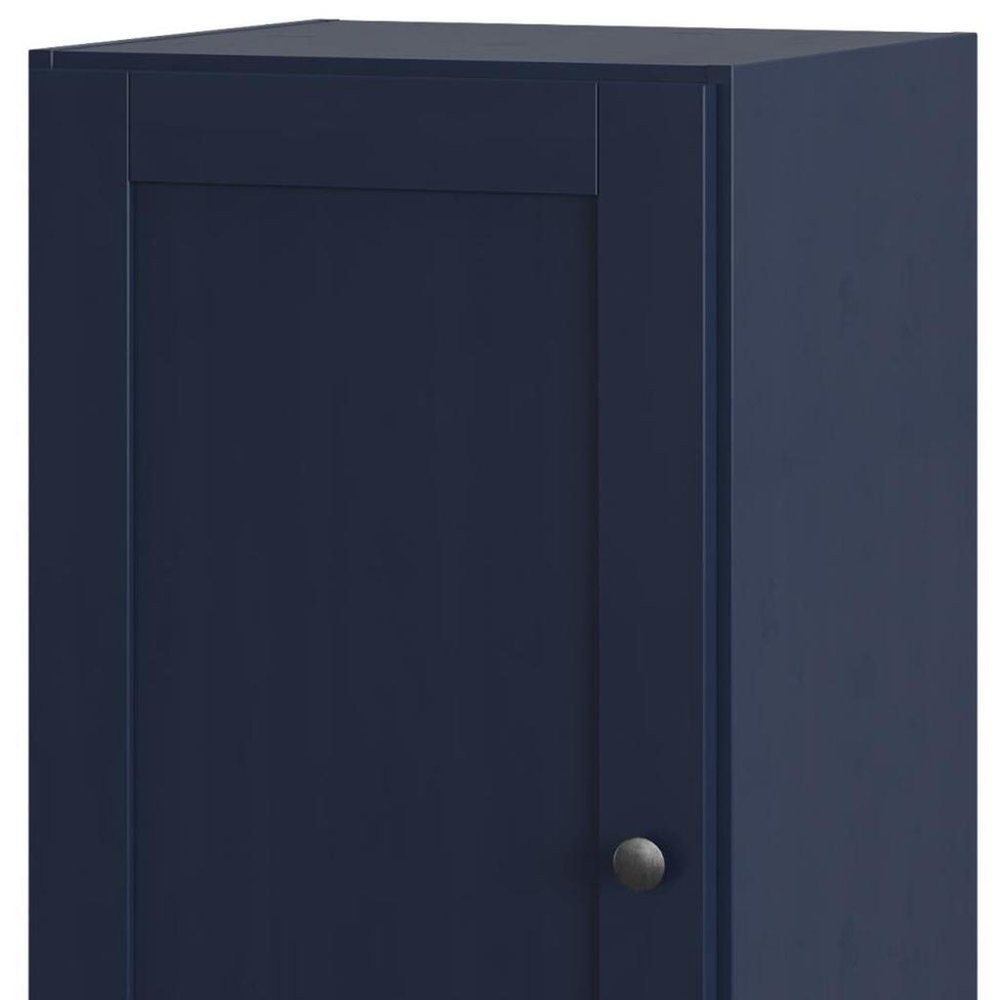 17" Navy Blue Solid Wood Free Standing Single Door Linen Cabinet