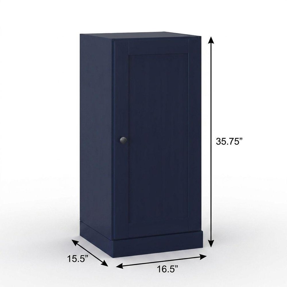 17" Navy Blue Solid Wood Free Standing Single Door Linen Cabinet
