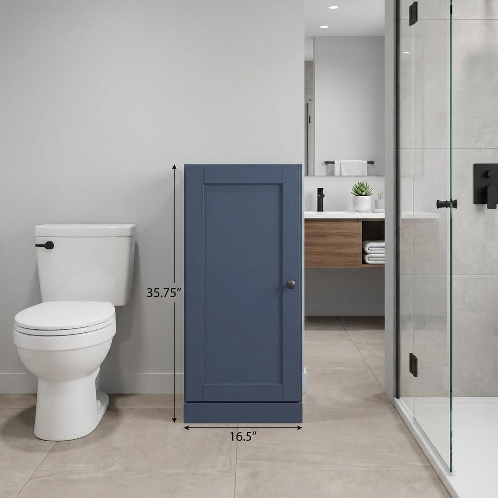 17" French Blue Solid Wood Free Standing Single Door Linen Cabinet